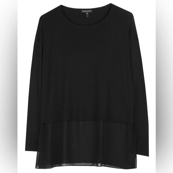 EILEEN FISHER Black Sheer Silk Long Sleeve Tunic Top Jersey Classic Size‎ Small - Picture 2 of 11